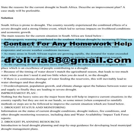 State the reasons for the current drought in South Africa. Describe .pdf