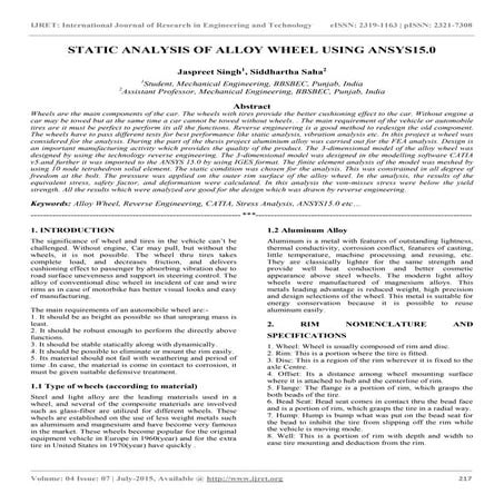 Static analysis of alloy wheel using ansys15.0