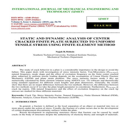 Static and dynamic analysis of center cracked finite plate subjected to unifo...