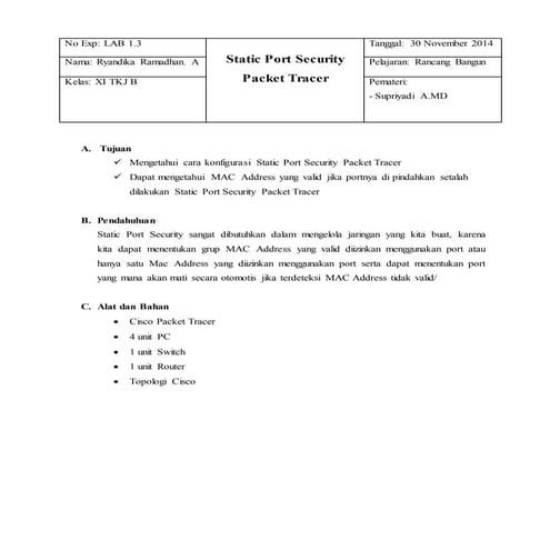 Static port security packet tracer