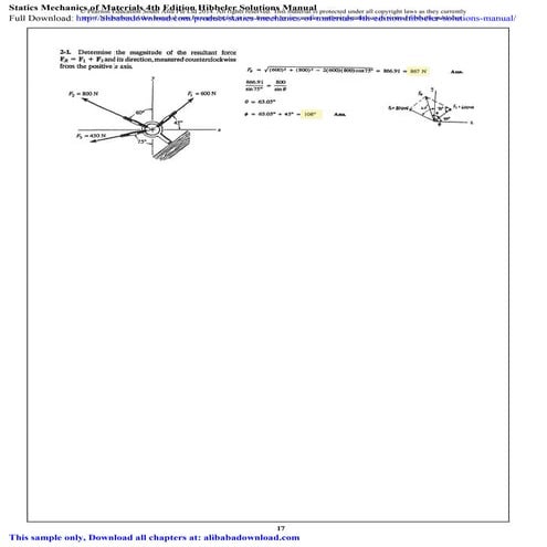 Statics Mechanics of Materials 4th Edition Hibbeler Solutions Manual
