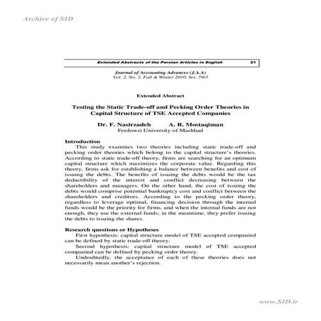 Static trade off | PDF