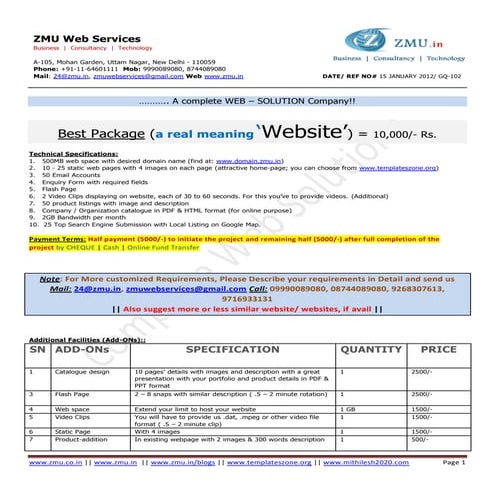 static website quotation