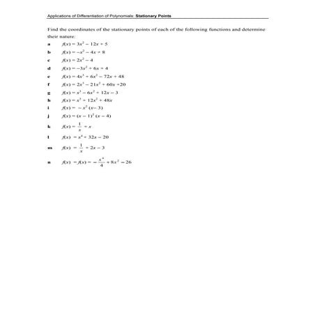 Stationary Points Questions