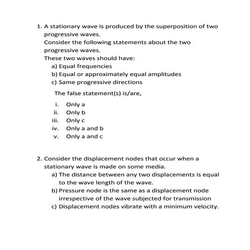 Stationary waves worksheet