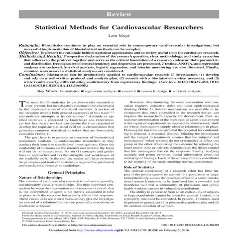 Statistical methods for cardiovascular researchers