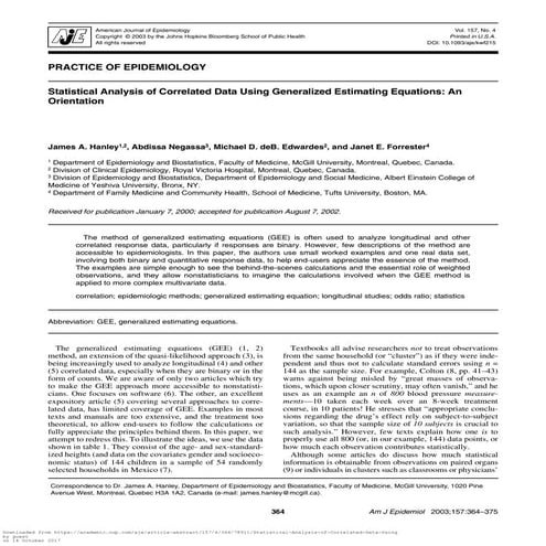 Statistical analysis of correlated data using generalized estimating equation...