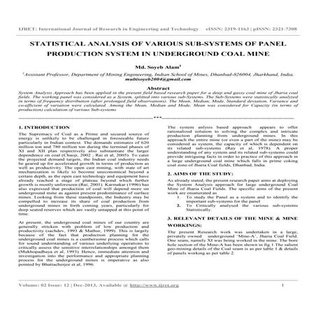 Statistical analysis of various sub systems of panel