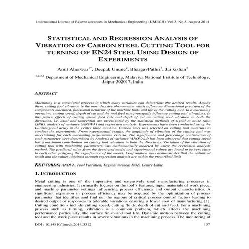 tcStatistical and regression analysis of vibration of carbon steel cutting to...