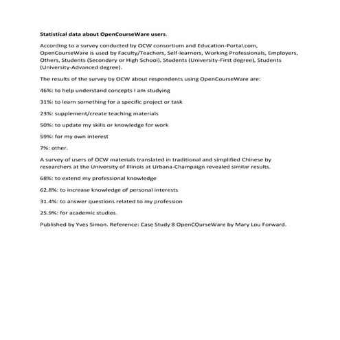 Statistical data about open courseware users