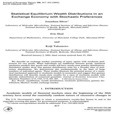 Statistical Equilibrium Wealth Distributions in an Exchange Economy with Stoc...