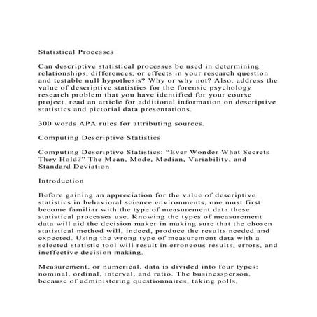Statistical ProcessesCan descriptive statistical processes b.docx