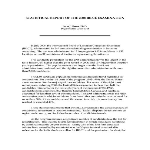 Statistical Report Of The 2008 Iblce Examination
