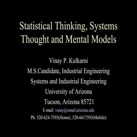 Statistical Thinking, Systems Thought and Mental Models