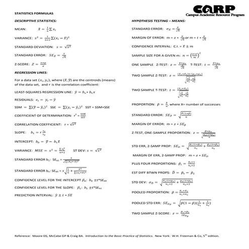 Statistic formulas | PDF