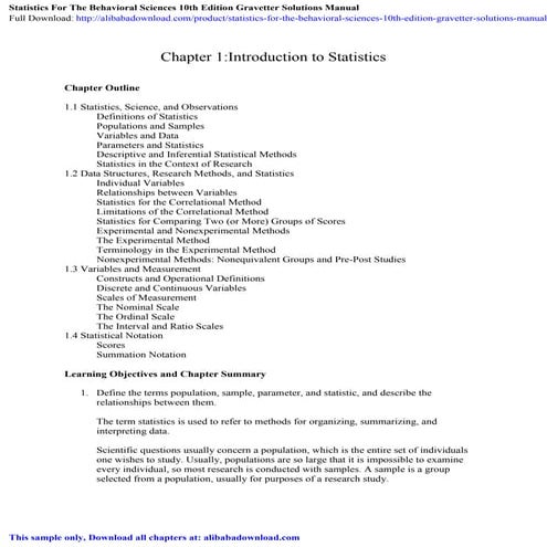 Statistics For The Behavioral Sciences 10th Edition Gravetter Solutions Manual