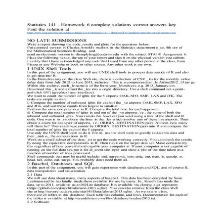 Statistics 141 homework 6 complete solutions correct answers key