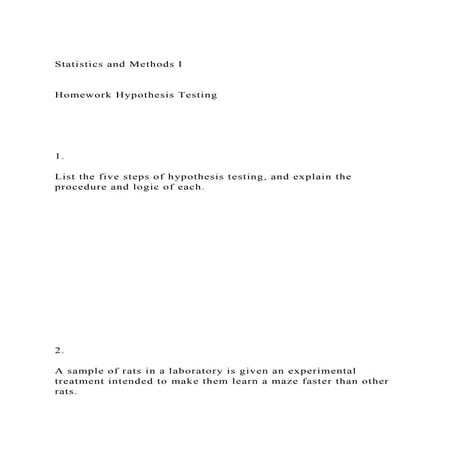 Statistics and Methods IHomework Hypothesis Testing.docx