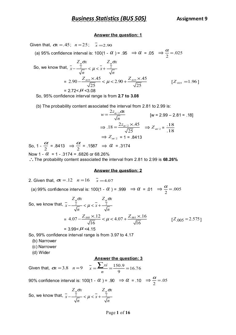 statistics assignment 9.20