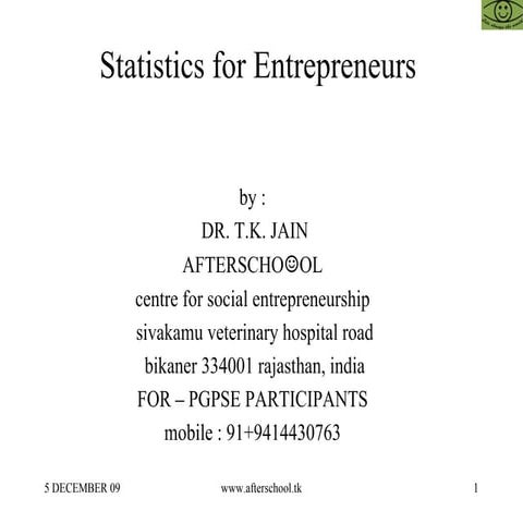 Statistics For  Entrepreneurs
