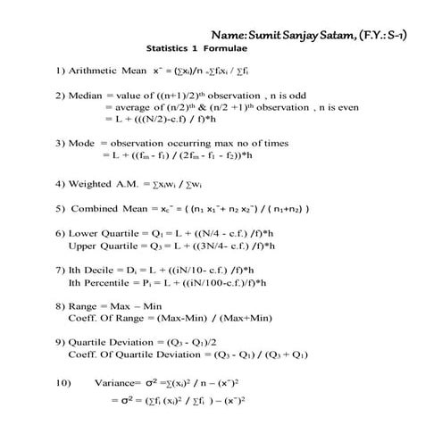 Statistics formulaee