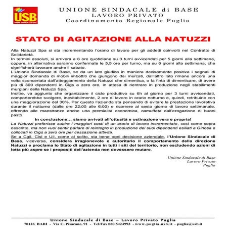 Stato di agitazione alla natuzzi   7.3.16