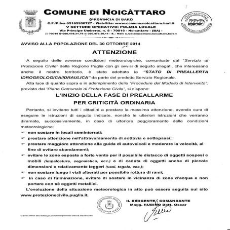 Stato di allerta meteo ottobre 2014