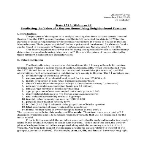 Regression Study: Boston Housing | PDF