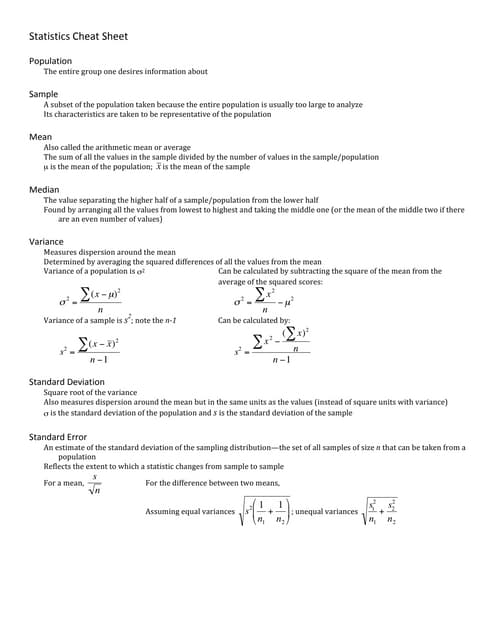 Statistics Cheatsheet by MIT