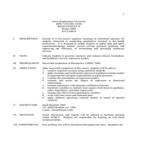 Stats Ii Syllabus (Hph 7310)Ransdell Winter2009rev