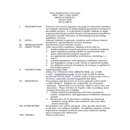 Stats I Syllabus (Hph 7300)Ransdell Winter2010