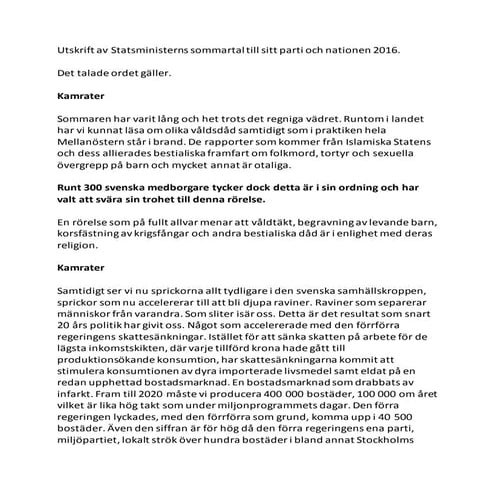Statsministerns sommartal till nationen 2016