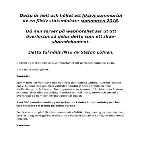 Statsministerns sommartal till nationen 2016