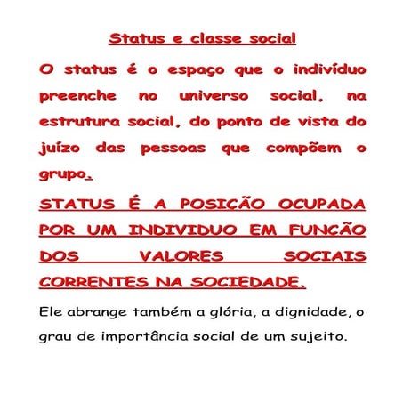 Status e classe social | DOCX