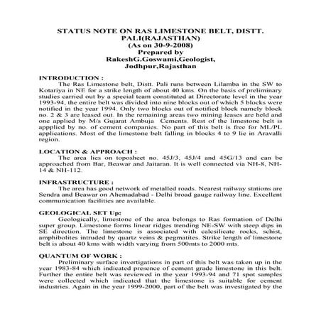 Status note on ras limestone belt | DOC