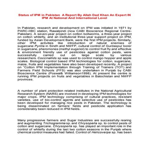 Status of ipm in pakistan By Allah Dad Khan | DOCX