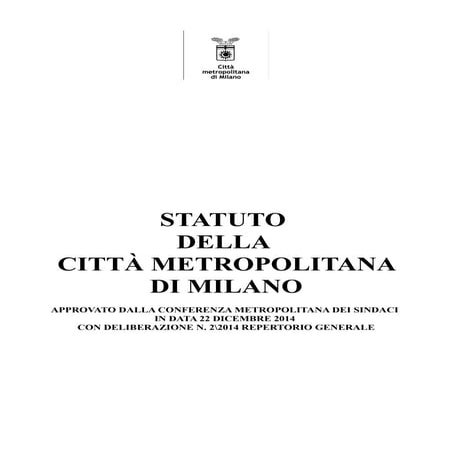 Statuto città metropolitana di Milano del 22-12-2014