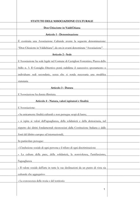Statuto Associazione culturale Don Chisciotte in Valdichiana