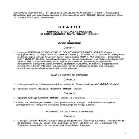 Statut udruge orao | DOC