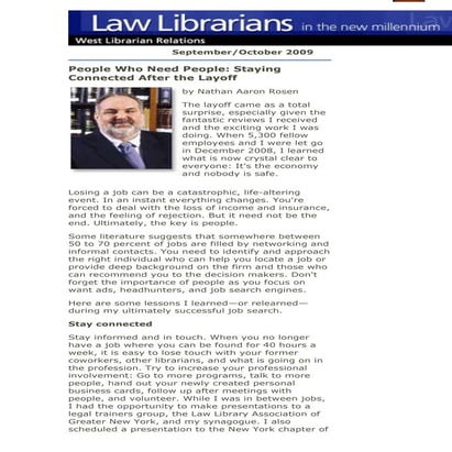 Stay Connected Law Librarians Published Sept 2009