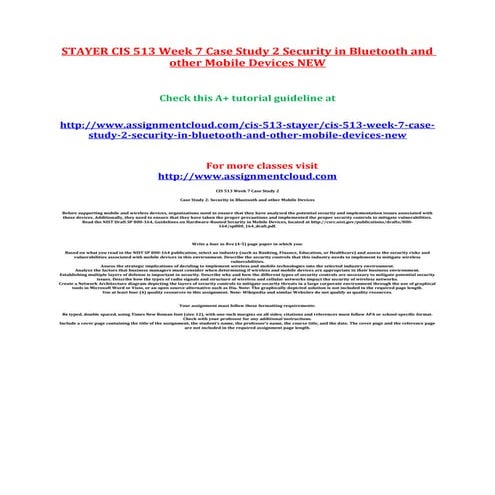 Stayer cis 513 week 7 case study 2 security in bluetooth and other mobile dev...