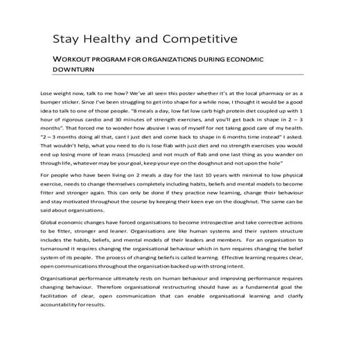 Stay healthy and competitive