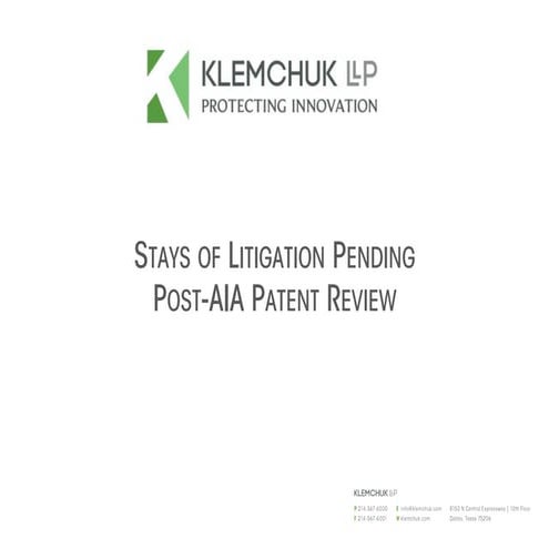 Stays of Litigation Pending Post-AIA Patent Review