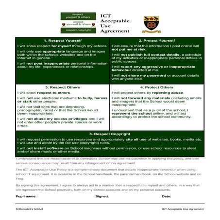 St Benedicts School ICT Acceptable Use Agreement
