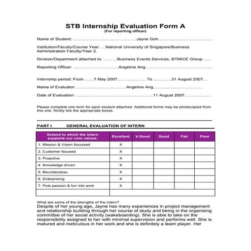 Internship Evaluation Form