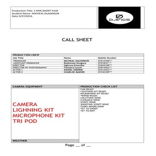  call sheet 