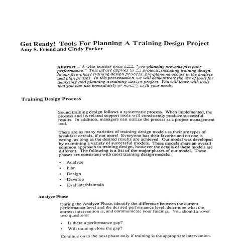Get Ready- Tools for Planning a Training Design Project
