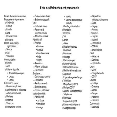 GTD Listes de déclenchement personelle et professionnelle