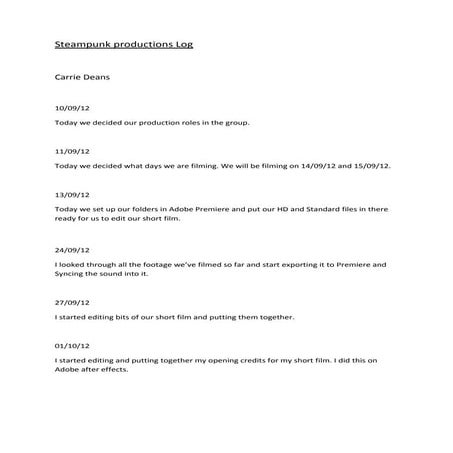 Steam punk productions log