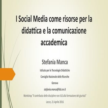 I Social Media come risorse per la didattica e la comunicazione accademica